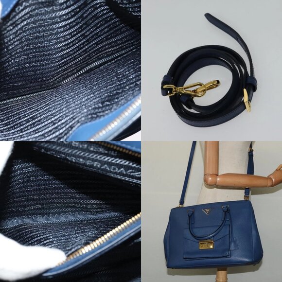 PRADA Hand Bag Safiano leather 2way Blue Gold Auth 125760 - Picture 13 of 14